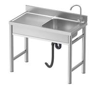 Stainless Steel Kitchen Sink, Single Bowl Commercial Sink with Workbench and Drainer Unit for Outdoor Indoor Restaurant(120x50x75cm)