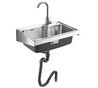 Stainless Steel Kitchen Sink,Single Bowl Commercial Wall Mounted Utility Sink with Hot Cold Water Tap,Portable Handwash Station,for Laundry/Garage/Restaurant (53x38cm)