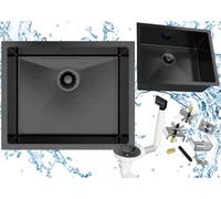 Stainless Steel Kitchen Sink Single Bowl Granitan Silvo54 Undermount Black With Waste Set Lux 1Pc