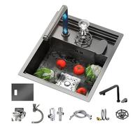 Stainless Steel Kitchen Sink, Single Bowl Invisible Mini Bar Sink with Pull Out Faucet, Space Saving, 45*38*22cm, by