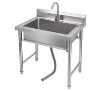 Stainless-Steel Kitchen Sink, Single Compartment Freestanding Sinks Set, Portable Sink with Backsplash for Bar, Backyard, Restaurant 60 * 60x80cm