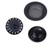 Stainless Steel Kitchen Sink Strainer Set with Water Sealing Umbrella, Anti-Clog Filter and Stopper for Efficient Waste Management in Homes Sinks, Black Finish 3-Piece Kit(Kit Black)