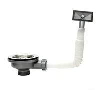 Stainless Steel Kitchen Sink Strainer with Overflow Outlet, 110mm/114mm Drain Trap Assembly, PVC Waste Pipe Fitting with Food Debris Filter Basket for Anti Clog(110mm)