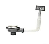 Stainless Steel Kitchen Sink Strainer with Overflow Outlet, 110mm/114mm Drain Trap Assembly, PVC Waste Pipe Fitting with Food Debris Filter Basket for Anti Clog(114mm)