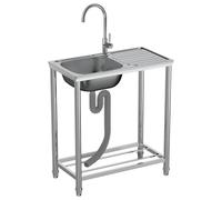 Stainless Steel Kitchen Sink Utility Camping Sink Single Bowlc Free Standing Utility Catering Sink with Cold Tap Outdoor Garden Kitchen Sink with Storage Shelf for Garage,Restaurant,Laundry Room