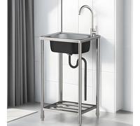 Stainless Steel Kitchen Sink Utility Sink Free Standing Sink with Removable Faucet Outdoor Camping Garden Sink for Washing Outdoor Sink Free-Standing Catering Sink Easy to Clean(60×45×82cm)