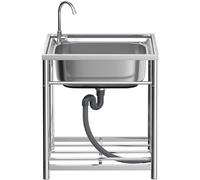 Stainless Steel Kitchen Sink Utility Sink FreeStanding Sink Single Bowl Kitchen Sink with faucet and Storage Shelf for Laundry Garage,Restaurant, Garden