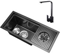 Stainless Steel Kitchen Sink with Pull Out Tap and Waste Strainer, Large Capacity Undermount Sink for Kitchen, Bar, Balcony, Camp