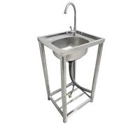 Stainless Steel Kitchen Sink with Storage Shelf Freestanding Commercial Sink for Indoor/Outdoor Use Ideal for Restaurant Garage Garden53x43cm (21x17inch)