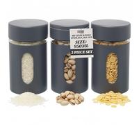 Stainless Steel Kitchen Storage Canisters - Set of 3 950ml Tea Coffee and Sugar Canisters Set W/Airtight Screw Top Lid - Kitchen Food Container Organizer With Transparent Window for Tea, Nuts & More