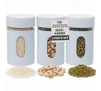 Stainless Steel Kitchen Storage Canisters - Set of 3 950ml Tea Coffee and Sugar Canisters Set W/Airtight Screw Top Lid - Kitchen Food Container Organizer With Transparent Window for Tea, Nuts & More