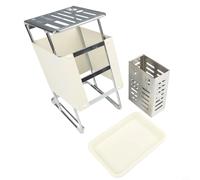Stainless Steel Kitchen Storage Rack with Drain Pan Non-Slip Base Chopstick Holder for Utensils Spoons and Tableware - Compact 24.5 X 12 X 16 Centimeters Rust-Resistant(White Carbon Steel)