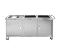 Stainless Steel Kitchen Trash Can with Large Storage Pull-Out Design Wheels & Handle Ideal for Island & Patio Grill Station (120cm Double-Mouthed)