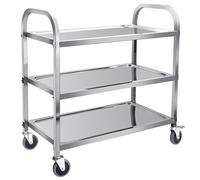 Stainless Steel Kitchen Trolley Cart 0.8MM Thick 2/3 Tiered Utility Cart with Rolling Casters and Brake Wheels for Restaurant Catering Hotel Home3rd Floor L93xW49xH93cm