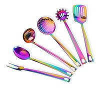 Stainless Steel Kitchen Utensil Set,WELLSTAR Utensil Set 6 Piece, Cooking Rainbow Utensil Set,Cooking Turner Set,Fork,Slotted Spatula,Slotted Spoon,Spaghetti Server,Serving Spoon,Soup Ladle