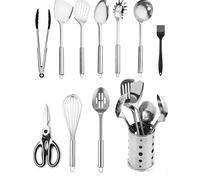 Stainless Steel Kitchen Utensils Set 11 Pieces Premium Nonstick & Heat Resistant Gadgets, Kitchen Utensils Set - Non-Stick Heat Resistant Cooking Utensils Set - Spoons Turners Spatula Ladle Set