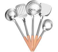 Stainless Steel Kitchen Utensils Set, Cooking Utensil Set, Turner & Wok Shovel with Wooden Handles,Nonstick & Heat Resistant Kitchen Gadget Essentials for Home Restaurant Apartment(5pcs)