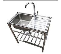 Stainless Steel Kitchen Utility Sink - Free Standing With Commercial Faucet, Drainer Unit, and Storage Shelves for Room, Garage, Basement, Outdoor and Indoor - Easy to Clean (Color: Sing)