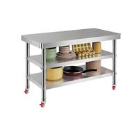 Stainless Steel Kitchen Work Table with 4 Wheels 3Tier Commercial Food Prep Table Restaurant & Home Catering Workbench (27.5" x 19.6")