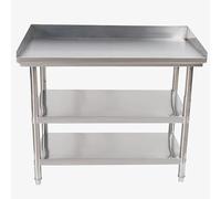 Stainless Steel Kitchen Worktop, Commercial Food Prep Worktable, 3-Sided Backsplash Heavy Duty Prep Worktable, Stainless Steel Work Table with Adjustable Feet, for Restaurant Home(3Layer,80x50x