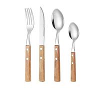 Stainless Steel Knife Fork, Bamboo Knives ForksStainless Wooden Handle Silverware Set,Elegant Western Cutlery,Contains, Spoon (B)