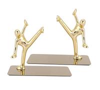 Stainless Steel Kongfu Man Shape Book Stand Novelty Book Ends Shelf Decor for Home School [Table] Gold 1Pair