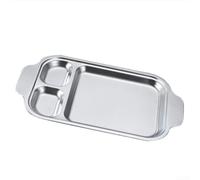 Stainless Steel Korean Roasting Tray With Shallow Divided Sections For Portion Control, Compatible With Microwave, Oven, And Dishwasher, For Heating And Serving Meals(Silver2)