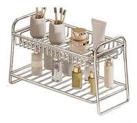 Stainless Steel L Shaped 2 Tier Countertop Organizer Shelf for Bathroom with Hollow Structure to Prevent Moisture Buildup and Promote Airflow