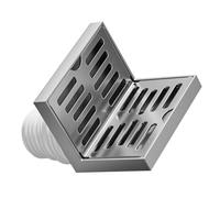 Stainless Steel L Shaped Wall Drain for Bathroom Laundry Areas | Brushed Silver Finish, Right Angle Corner Outlet, Recessed Design, Easy Cleaning, Blends with Walls and Tiles