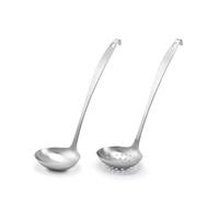 Stainless Steel Ladle,Serving Scoop and Ladle Strainer Set of 2 with Hook and Hole for Easy Hanging,Cooking Soup Ladles for Kitchen