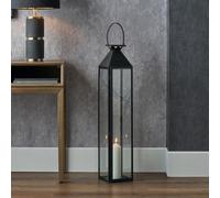 Stainless Steel Lantern for LED Candles | Metal and Glass Decorative Lantern for Indoor | Rectangular Lantern Candle Display (Black, W19 x D18 x H93cm)