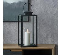 Stainless Steel Lantern for LED Candles | Metal and Glass Decorative Lantern for Indoor | Rectangular Lantern Candle Display (Black, W22 x D23 x H48cm)