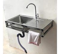 Stainless Steel Large Capacity Wall Mounted Kitchen Sink, 74x39x20cm, Modern Style, Round, Brushed Finish, Central Drain, 1 Hole, Perfect for Kitchen, Outdoor, Garden Use