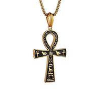 Stainless Steel Large Cross Pendant Necklace Ancient Egyptian Hieroglyphic Symbol 22+2 Inch Chain Jewelry