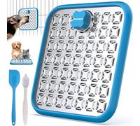 Stainless Steel Large Lick Mat for Dogs: Dog Lick Mats for Large Dogs, Cat Licking Pads for Crate Boredom & Anxiety Reduce, Slow Feeding, Cat Slow Feeder Mat with a Spatula, Scrubbing Brush, Blue
