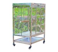 Stainless Steel Large Parrot Cage with Wooden Stand, Movable and Durable Design Includes Rolling Wheels and Food Cups for Easy Feeding and Mobility