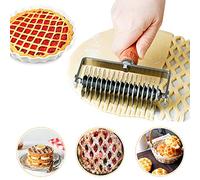 Stainless Steel Lattice Cutter, Dough Lattice Roller Cutter Baking Tool Cookie Pie Pizza Bread Pastry Crust Roller Cutter with Wood Handle, Household Time-Saver Baking Pastry Tools for Pizza Biscuits