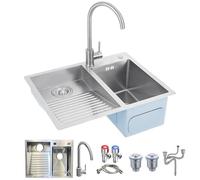 Stainless Steel Laundry Sink with Integrated Washboard, Heavy-Duty Handwashing Tub, Durable Utility Washing Basin for Home and Garage