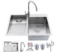 Stainless Steel Laundry Sink With Integrated Washboard, Heavy-Duty Handwashing Tub With Drain Kits, Durable Utility Washing Basin For Basement, Utility Room, Garage, Outdoor Use(Silver Left,80x48x22cm