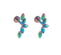Stainless Steel Leaf Cartilage Stud Earrings for Women 16G Flower Leaf Cluster Crawler Lip Rings Labret Monroe Studs Conch Helix Tragus Flat Back Earrings Studs Body Piercing Jewelry (Colorful)
