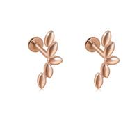 Stainless Steel Leaf Cartilage Stud Earrings for Women 16G Flower Leaf Cluster Crawler Lip Rings Labret Monroe Studs Conch Helix Tragus Flat Back Earrings Studs Body Piercing Jewelry (Rose Gold)