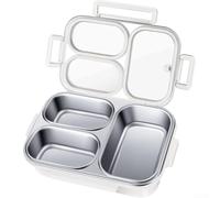 Stainless Steel Leakproof Lunch Box with 3 Compartments and Secure Silicone Seals, Designed for Organized Meal Portions and Travel Friendly Use (White)