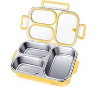 Stainless Steel Leakproof Lunch Box with 3 Compartments and Secure Silicone Seals, Designed for Organized Meal Portions and Travel Friendly Use (Yellow)