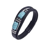 Stainless Steel Leather Bracelet For Men Handwoven Turquoise Geometric Cuff