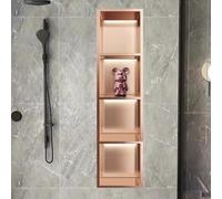 Stainless Steel LED Shower- 2-Tier Gray Bathroom Storage Cabinet No Tile Needed Over Mount Installation 28x12.5x70cm Modern Shower Shelf Lighting