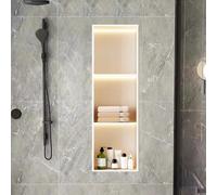 Stainless Steel LED Shower Niche with Storage, 2-Tier Wall Cabinet for Bathroom, Over Mount Installation, Gray, 28x12.5x70cm, No Tile Needed, Modern Shower Shelf