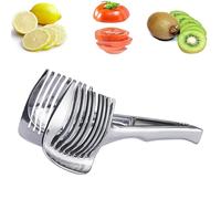 Stainless Steel Lemon Slicer, Versatile Tomato Cutter, Stainless Steel Multi-Purpose Round Fruit Tongs, Onion Holder, Slices Kiwi Fruits & Tools