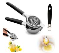 Stainless Steel Lemon Squeezer with Zester, Manual Citrus Press for Lemon & Lime, Ergonomic Handles, Dishwasher Safe Kitchen Tool Set