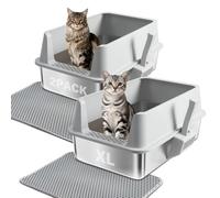 Stainless Steel Litter Box 2 Pack, XL Extra Large High Sided Metal Cat Litter Box with Lid and Scooper, Easy Clean, Non Stick & No Smell-24"x16"x12"