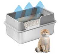 Stainless Steel Litter Box 20x14x8in Enclosed Ventilated Cat Litter Tray Large Capacity Spill-proof Detachable Washable Toilet Box Enclosure Cat Supplies Easy to Clean